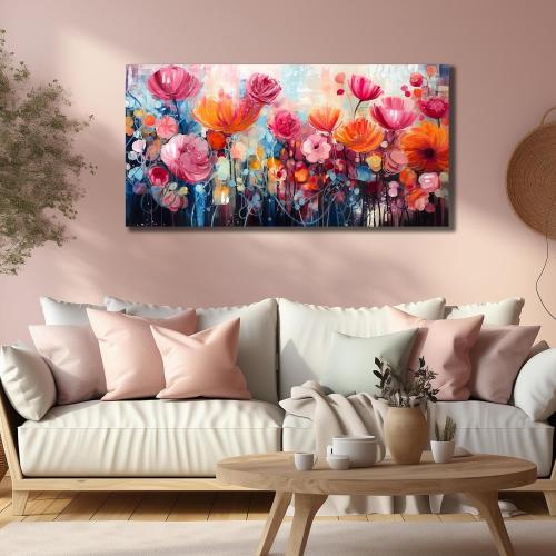 ENTANUB Flower Wall Art for Living Room, Pink Canvas Print Painting for Bedroom, Floral Picture Artwork, Large Size 48x24 Inches