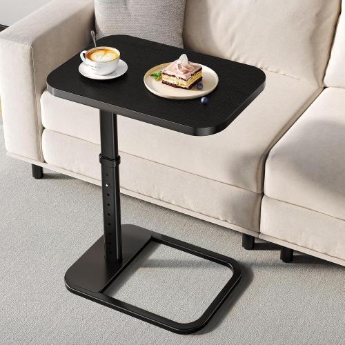 Adjustable Height TV Tray Table with Bumper Rounded Corner Design & Flip-top Side Table for Bedroom, Living Room, Bathroom and Study, End Table for Eating, Dinner or Laptop, Black