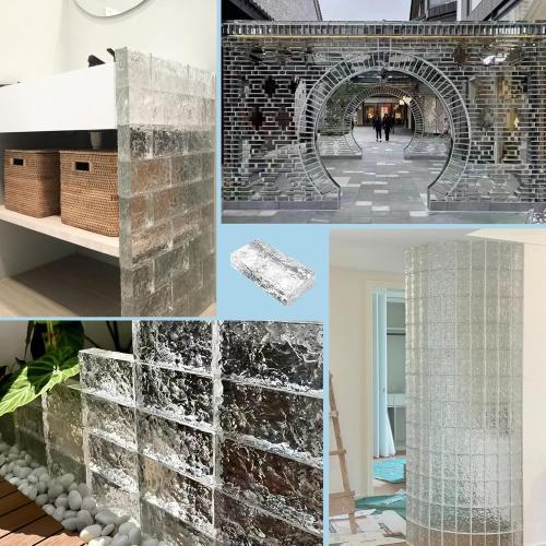 4 Pack-Size 7.9x3.9x2 High Transparency ice Crystal Patterned Rectangular Solid Glass Brick - Used in Building Fields Such as Wall partitions, as Well as for DIY Lighting fixtures, DIY Tables etc.