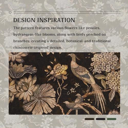 RYB HOME Brown Velvet Curtains Large, Printed Floral Bird Vintage Design Home Decoration Thermal Insulated Room Darkening Drapes for Bedroom Living Room, , 2 Panels