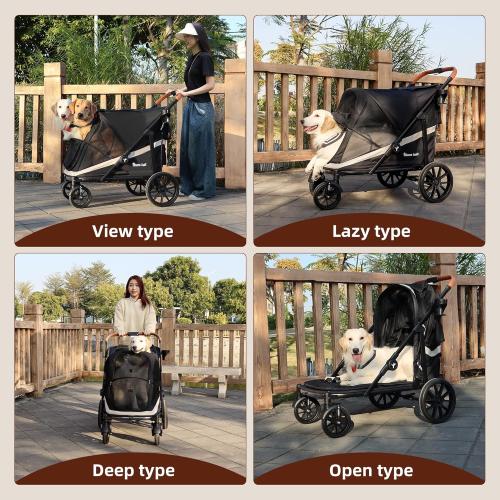 Dog Stroller for Large Dogs One-Click Folding 4 Wheel Foldable Dog Stroller for 2 Dogs with Storage Pocket Suitable for Pets Up to 80LBS (Black, Large)