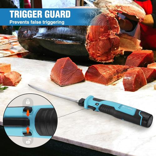FLISSA Cordless Electric Fillet Knife for Fish with 8 and 10 Stainless Steel Blades, 12V Rechargeable Electric Knife with Non-Slip Handle, 2 Packs Long Lasting Lithium-ion Battery, Portable Carry Case