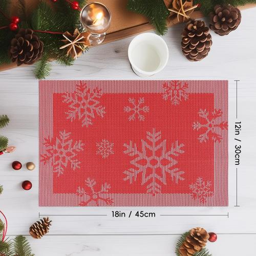 Aofmee Christmas Placemats Set of 6, Washable Christmas Place Mats for Kitchen Dining Table, Indoor/Outdoor Woven Vinyl Christmas Table Mats, Non-Slip Heat Resistant Holiday Placemats Easy to Clean