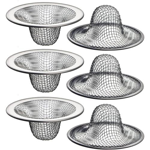 6 Pack - 2.125 Top / 1 Basket- Mesh Sink Drain Strainer Hair Catcher for Bathroom Sink, Utility, Slop, Laundry, RV and Lavatory