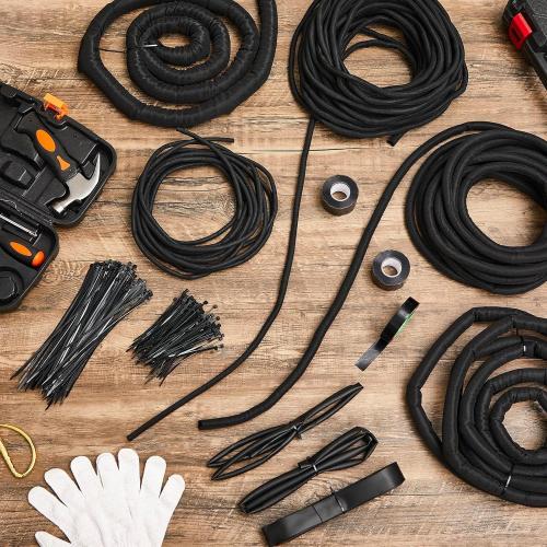 Nuanchu Split Wire Loom Sleeve Master Kit Complete Vehicle Cord and Hose Protection from Pets No Chew Include Split Sleeve Fabric Heat Shrink Tubing Silicone Tape Locking Ties Electrical Tape