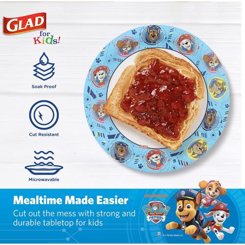 Glad for Kids Paw Patrol Paper Plates , Disposable Paw Patrol Plates for Kids , Heavy Duty Soak Proof Microwavable Paper Plates, Core Pups Blue 7 Inch Round Plates 20ct , Paw Patrol Birthday 3 Pack