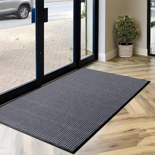 WATERPROOF MaxMat® Extra Large Commercial Floor Mat, 3 x 5 Feet Rubber Border Heavy Duty Door Mat, Waterproof, Low-Profile, Easy to Clean, Rubber Entry Mat (Charcoal Grey)