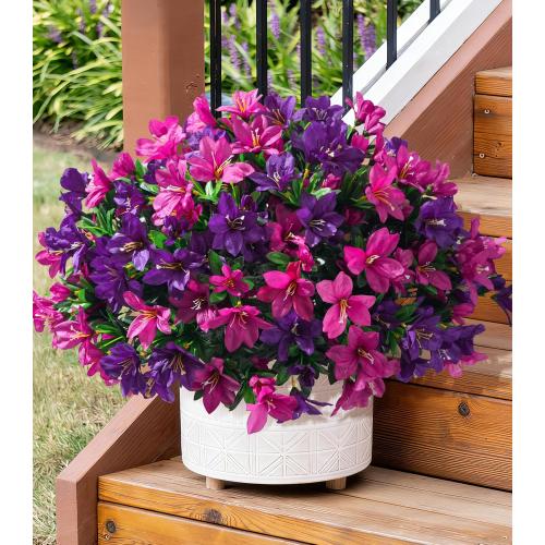 INSPRING Artificial Fake Flowers for Outdoors Fall Decoration, 3 Bundles Realistic Outdoor Faux Azalea Plants UV Resistant Silk Flowers for Outside Planter Patio Porch Garden Yard Home Decor