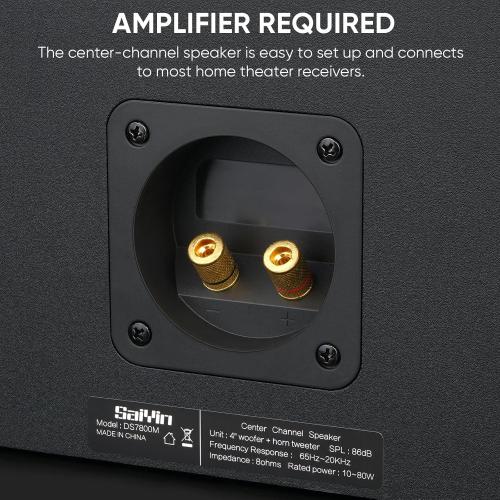 Saiyin Center Channel Speaker,Dual 4-Inch Woofers and Silk Tweeter, Crystal-Clear for Home Theater Dialogue,Passive, Wall Mountable, Single