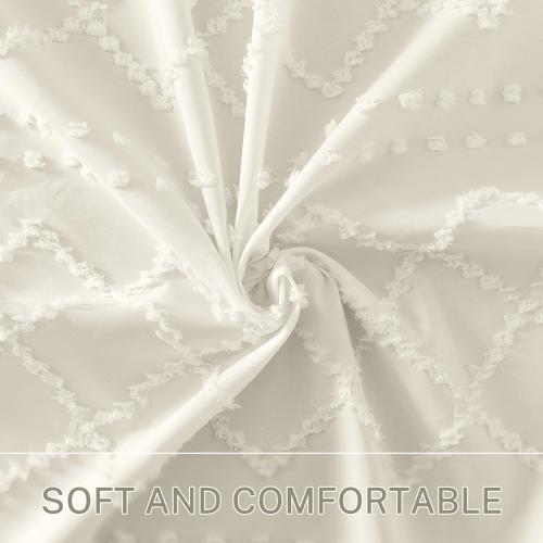 Cream Boho Woven Fabric Shower Curtain, 72 x 72 Tufted Chevron Textured Striped Modern Farmhouse Minimalist Cloth Curtain for Bathroom