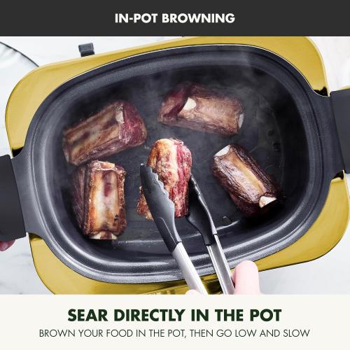 ‼️ WHITE ‼️GreenPan Elite 8-in-1 Programmable 6QT Electric Slow Cooker, Dishwasher Safe Lid & Removable Crock, PFAS-Free Healthy Ceramic Nonstick Multi-Cooker, Sear, Sauté, Brown, Steam Basket, Roast, silver