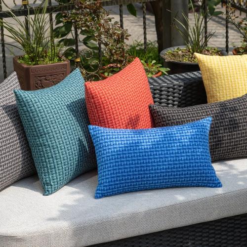 Kevin Textile Outdoor Waterproof Throw Pillow Covers Pack of 2 Weaving Texture Water Resistant Outside Decorative Cushion Covers for Garden Patio Tent Balcony Bench Couch Sofa 18x18 Inch, Teal
