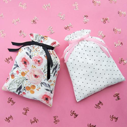 Gather & Knot Drawstring Gift Bags | 16 Medium | Premium Canvas | Reusable Fabric Wrap for Mother's Day, Weddings, Bridesmaids, Birthdays - All Occasion | Pink Floral