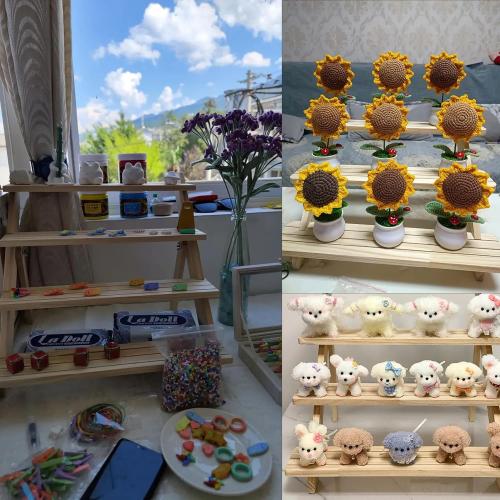 4-Tier Wooden Display Riser, Wooden Cupcake Stand Tiered Countertop Display Shelf for Retail Display, Rustic Tiered for Tabletop Shows and Home Cupcake Display Stand Using