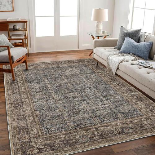 CHAMPLANT Washable Area Rug 8'x10' Retro Boho Design Non-Shedding Non-Slip Easy Care Ideal for High Traffic Areas in Living Room Bedroom Office Coffee Table Kitchen Large Carpet