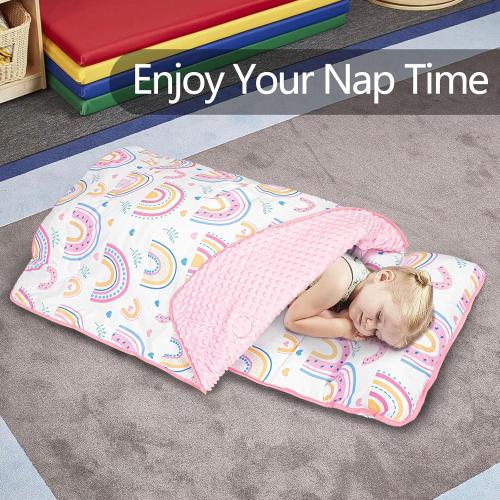 Primlect Toddler Nap Mat Extra Large Thickened 55''x35'', Soft Sleeping Bag with Detachable Minky Blanket and Pillow, Portable for Daycare, Preschool, Kindergarten, Travel, Boys and Girls