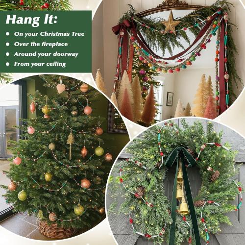 24 Feet Exquisite Christmas Tree Decor Acrylic Beads Xmas Tree Garland Multicolor Glitter Hanging Bead Decorations Garland for Trees Indoor Outdoor Home Decor Use(Christmas Classics)