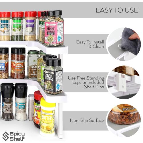 Spicy Shelf Deluxe - Expandable 2 Tiered Spice Rack Organizer for Cabinet & Pantry - Kitchen Seasoning Organizer - Cabinet Spice Racks for Inside Cabinets