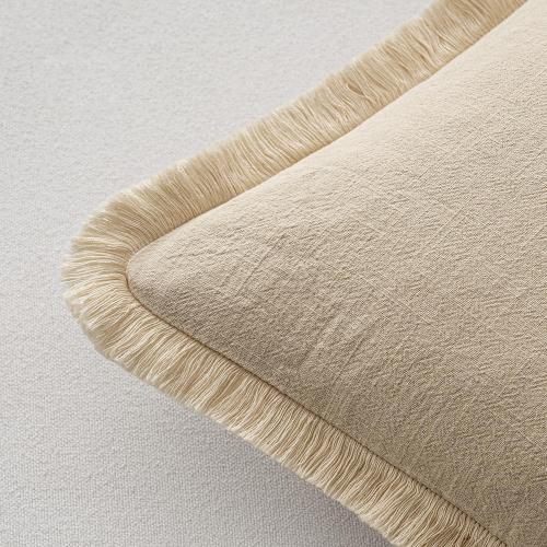 MIULEE Decorative Throw Pillow Covers Neutral Linen Fringe Throw Pillows Set of 2*** Beige Boho Farmhouse Cushion Covers with Tassels for Couch Sofa Bed Living Room Spring Home Decor 16x16 Inch