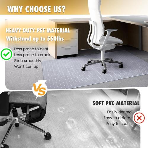 BesWin Office Chair Mat for Carpet,  32 x 48 Heavy Duty Hard Computer Desk Chair Mat for Carpeted Floors, Anti-Slip Carpeted Floor Protector for Home Office, Smooth Glide, Ship Flat