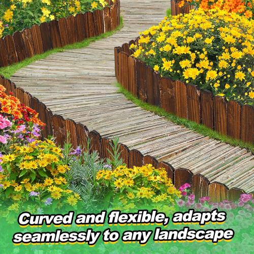 Rustic Pine Wood Garden Fence - 26.2ft Total Length (2pcs 13.1ft L*12in H) Easy to Install Sturdy Wooden Landscape Edging Border, No Fading Planter Fencing for Yard Flower Bed Lawns Pathway Tree