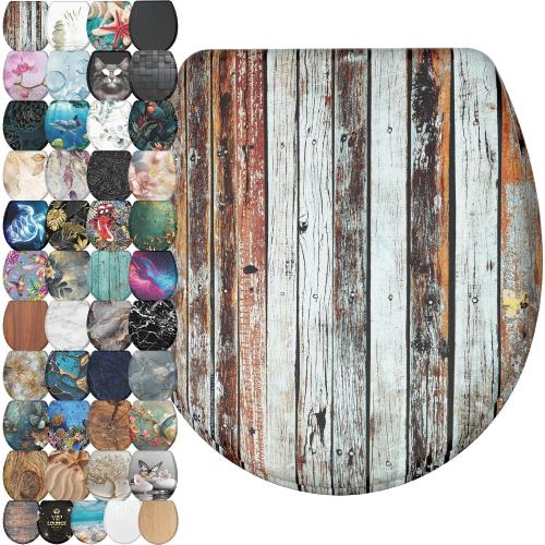 Sanilo Wooden Toilet Seat with Quick Release & Soft Close [ROUND] - Decorative & Slow Close Molded Wood Seat - With One Click for Easy Installation & Cleaning - With Adjustable Fit (Antique)