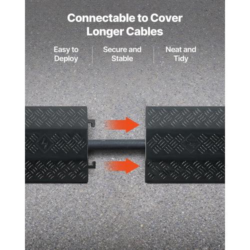 VEVOR 2 Pack Drop Over Cable Cover, 2 Channel Heavy Duty Cable Hose Protector Ramp, 38.3'' Floor Cord Cover, 17,500 lbs/Axle Load Capacity, for Traffic Areas, Indoor, Outdoor, Home, Office, Warehouse