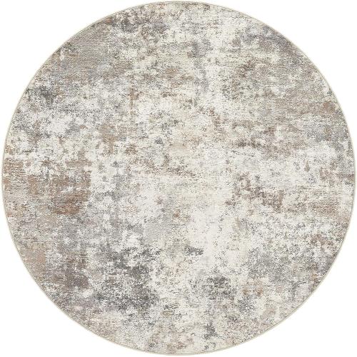 UERMEI 5ft Round Area Rug Living Room Rugs - 5x5 Washable Neutral Modern Abstract Soft Thin Rug Indoor Floor No Slip Rug Carpet for Bedroom Under Dining Table Home Office Decor - Brown Grey
