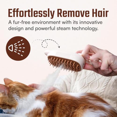 Cat Steam Brush - 2024 New Rechargeable 3-in-1 Hair Comb Self-Cleaning Pet Grooming Tool for Long and Short Hair Cats and Dogs, with Steamy Massage Shedding Relief, Beige