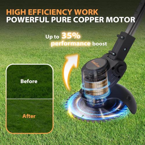 21V Electric Weed Eater, Cordless Brush Cutter Trimmer with Adjustable Pole & Battery-Powered, Lightweight & Low Noise, Foldable 3-in-1 Weed Wacker for Outdoor, Garden and Yard Use