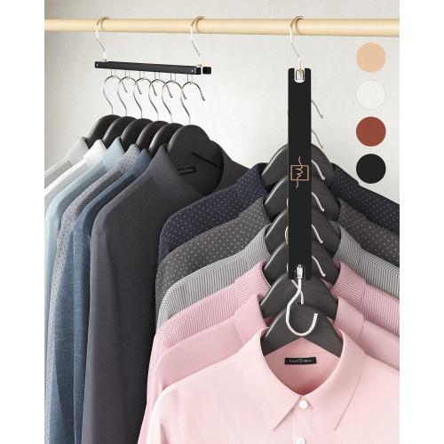 MORALVE Space Saving Hangers for Closet – 4 Pack European Beechwood 6-Tier Shirt Organizer with 360° Swivel Hook – Collapsible Clothes Hanger for Closet Organization (Hangers Not Included)