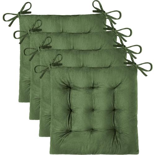 OVOV 4 Pack Chair Cushions for Dining Chairs Soft Seat Cushions for Kitchen Desk Chairs Square Chair Pads with Ties (15.5x15.5 Green)