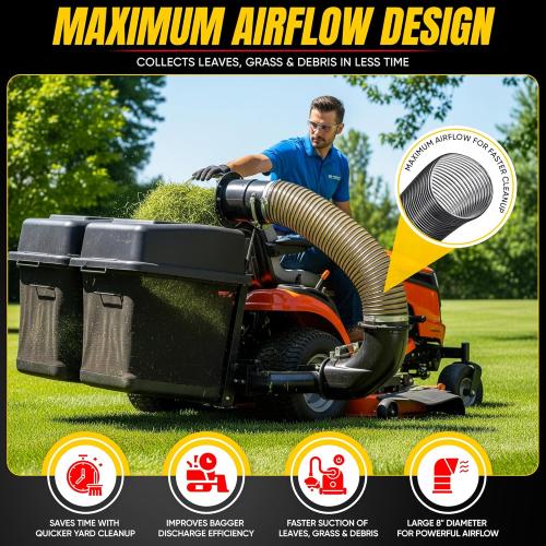 764-05082 Bagger Flex Hose 47 Length (Maximum Elongation) by 8 Wide Replacement MTD CUB RZT CADET Riding Mower Leaf Vac Hose Bagger 36 42 46 50 54 Rear Fast Double Bagger Kit 76405082