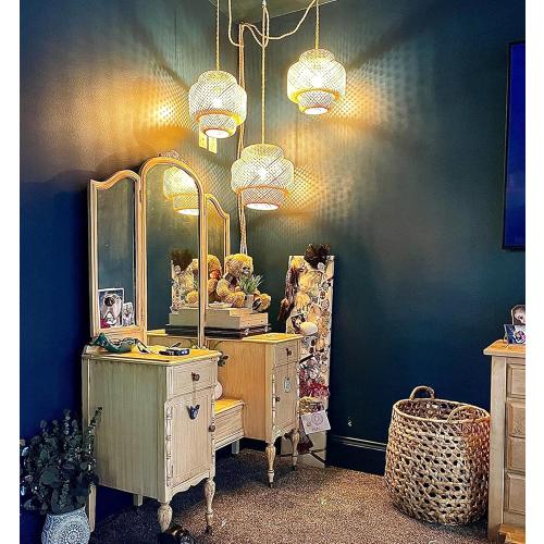 Plug in Pendant Light Rattan Hanging Lights with Plug in Cord Bamboo Hanging Lamp Dimmable,Handmade Woven Boho Wicker Basket Lamp Shade,Plug in Ceiling Light Fixture for Living Room Bedroom Kitchen