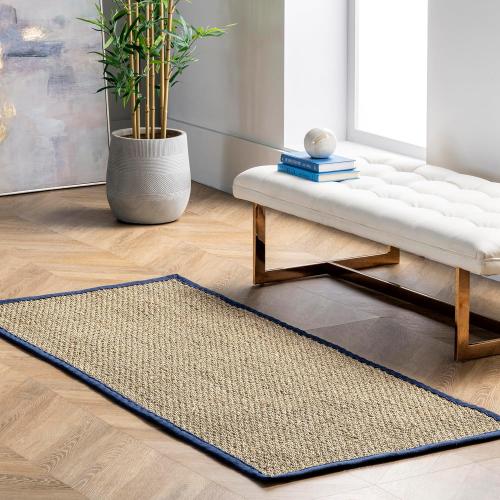 Nuloom Elijah Navy/Natural, 2'6 x 8', Basketweave, Seagrass, Soft and Textured, High Traffic, Stain Resistant, Easy Clean, Durable Area Rug for Bedroom, Living Room, Dining, Den, Foyer, Entryway