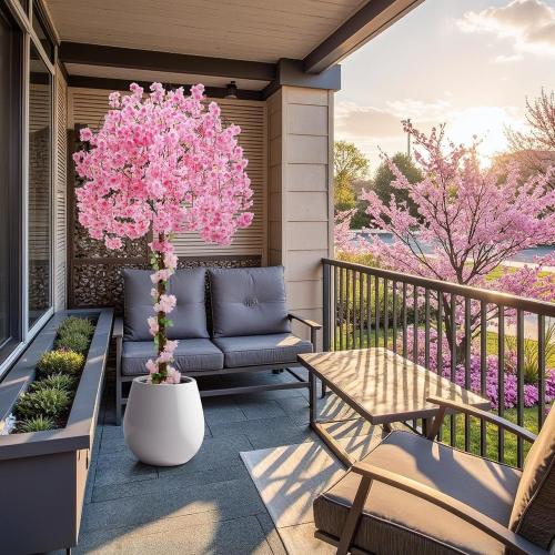 Artificial Cherry Blossom Tree, 6FT Height with 100 LED Lights, Faux Silk Plant in Pot for Home, Office, Wedding, Garden, Party, and Hotel Decorations (Pink, 6FT)