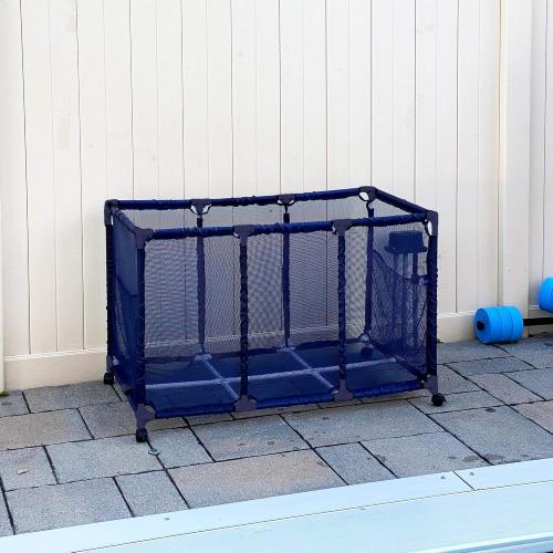 Pool Noodles Holder, Toys, Floats, Balls and Floats Equipment Mesh Rolling Storage Organizer Bin, Kids Height, Large (25 L x 43 W x 28 H), Blue