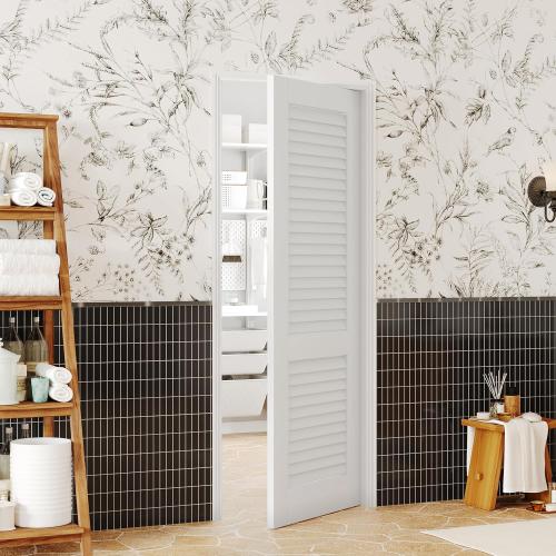Louvered Interior Door, 32'' x 80'', Pre-Finished French Doors, Suitable for Closets/Bathrooms/Laundry Rooms/Storage Rooms, Single Louvered Closet Door Panel (Hinges Not Included)