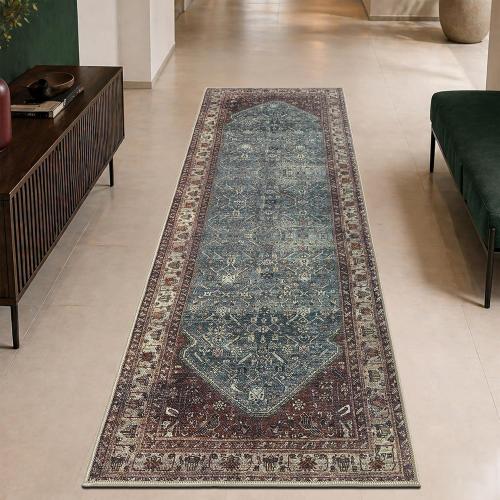 Keen Home Design 30x144 Rug - Machine Washable Runner with Non-Slip Backing, Ideal for Hallway, Entryway, Kitchen, Laundry Room - Vintage, Easy Clean, Durable, Low Pile Rug - (2'6 x 12')