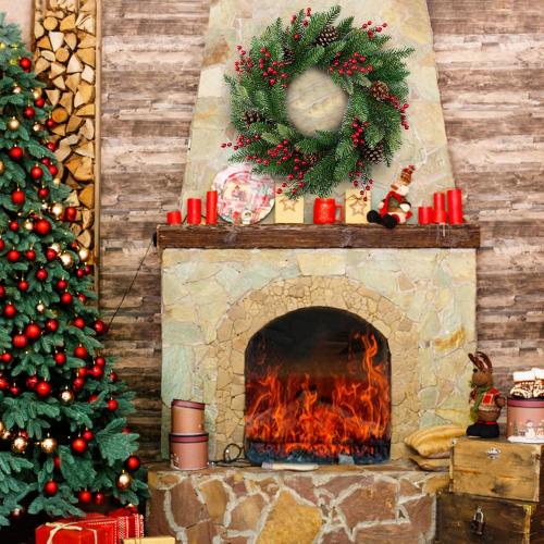 Large Outdoor Christmas Wreath, 24 Inch Christmas Wreaths for Front Door Outside, Farmhouse Indoor Winter Wreath Window, Home Decorations with Pine Cones, Red Berries, Evergreen Leaves