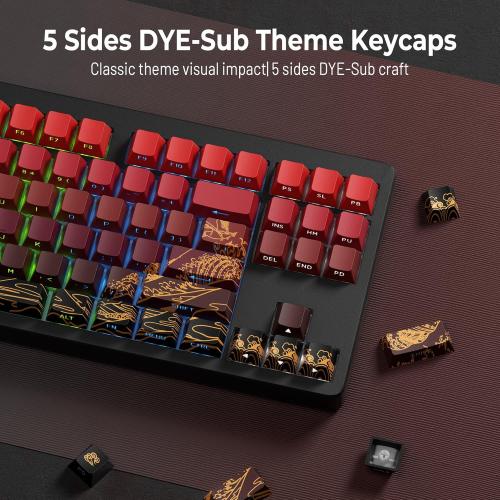 XVX Shine Through Keycaps - Double Shot PBT Keycaps 60 65 75 100 Percent, Side Print Key caps Custom 129 Keys Set, Dye Sub Wave of Kanagawa Key caps for Mechanical Keyboards, Red