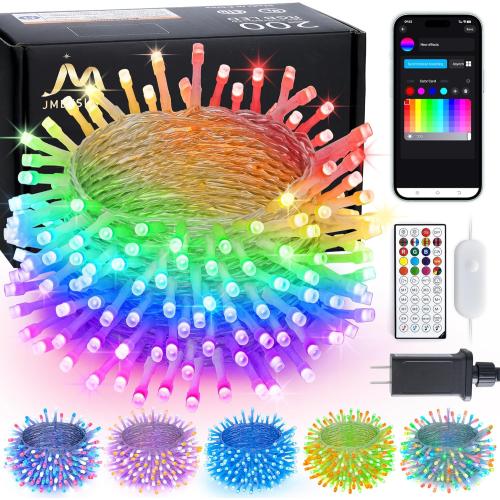 JMEXSUSS 200 LED RGB String Light Outdoor Indoor, Christmas Lights Outdoor Clear Wire Christmas Lights Plug in for Bedroom Tree Room Party Birthday Decorations