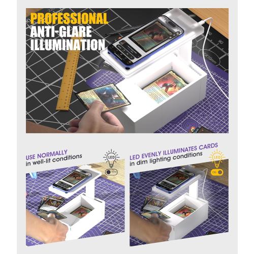 LED MTG Card Scanner Stand for ManaBox, 6000K Anti-Glare Ring Light, Adjustable Phone Holder, Sloped Tray Trading Card Scanner Stand for Unsleeved MTG Cards