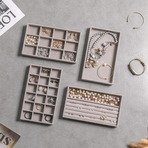 Frebeauty Jewelry Organizer Tray,Stackable Velvet Jewelry Trays,Drawer Inserts Earring Organizer For Women Jewelry Storage Display Case for Rings Stud Necklaces,Set of 9(Grey)
