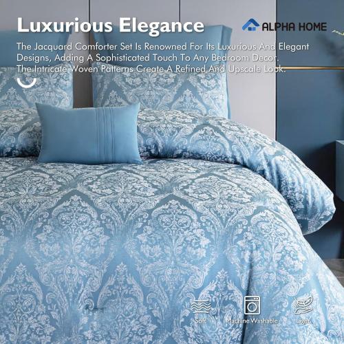 ALPHA HOME Queen Size Comforter Set - Jacquard Bedding Set for All Season Comfort, Luxurious Elegance Pillows Included (1 Comforter, 2 Pillow Shams, 2 Euro Shams)