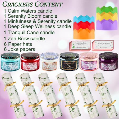 Luxury Scented Candles Christmas Crackers Aromatherapy No-Snap 6 Pack Party Favors Hats Jokes Christmas Decorations Holiday Gift (Multi Candle)