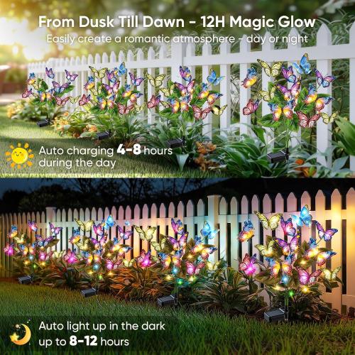 Solar Lights Outdoor Garden Decor: 2 Pack Colorful LEDs Butterfly Lights | 34 Silk Butterflies, 44 Colorful LEDs, IP65 Waterproof, 12H Magical Lighting, Yard Pathway Decorations, Unique Gifts for Mom