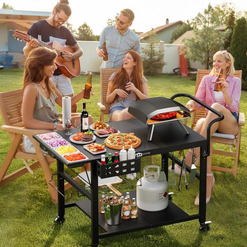 Leteuke Pizza Oven Table, Grill Cart Table for Blackstone Griddle, Outdoor Pizza Oven Stand Fits Ninja, Cuisinart, Gozney, Solo Stove, BBQ Prep Tables Station with Seasoning Tray, 47.2x27.5x35.8