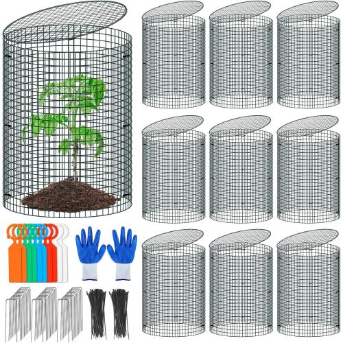 10 Pack Wire Plant Protector with Cover, 16x12 Detachable Metal Plant Protectors Mesh, Garden Plant Protectors for Shrubs Flowers Vegetables to Keep Rabbit & Chicken Animals Out