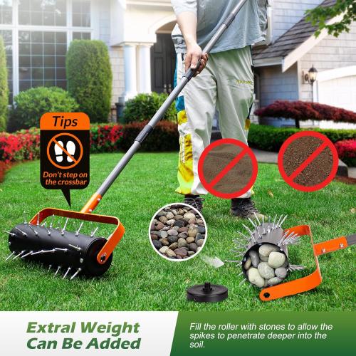 Walensee Rolling Lawn Aerator, Heavy Duty Manual Aerator Tool with 42 Spikes, Lawn Spike Aerator Roller with 71 Adjustable Handle, Soil Penetrator Push Lawn Aeration for Garden Yard Patio
